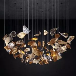 Đèn thả nghệ thuật lá bồ đề thủy tinh DTK-08