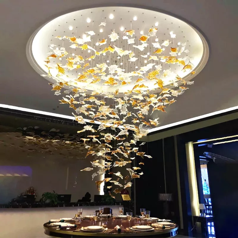 Đèn thả thủy tinh lá phong nghệ thuật DTK-04